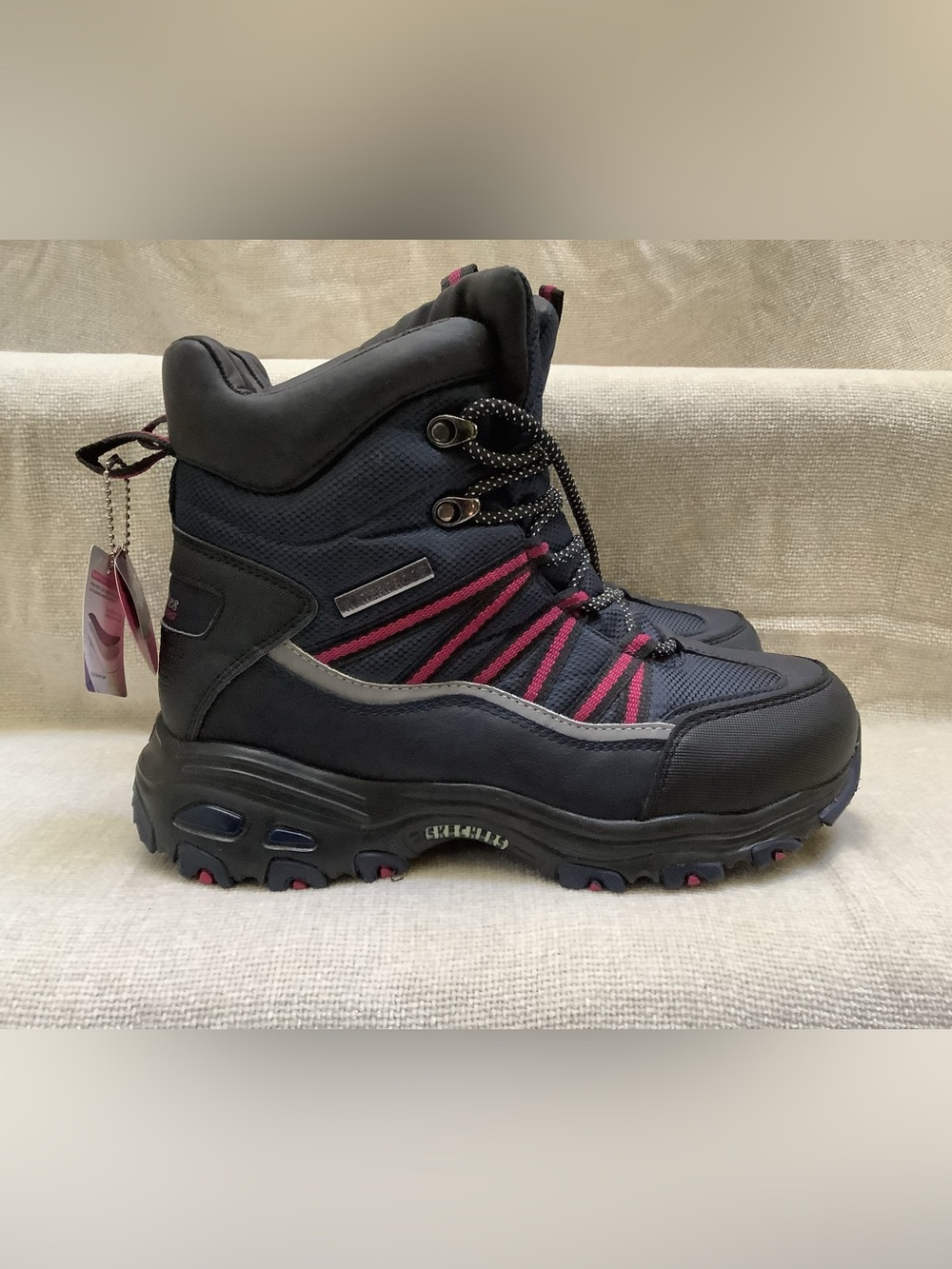 Skechers D'Lites Waterproof Ankle Snow Hiking Boots-Blue & Pink-Lace Up-9.5M-NWT